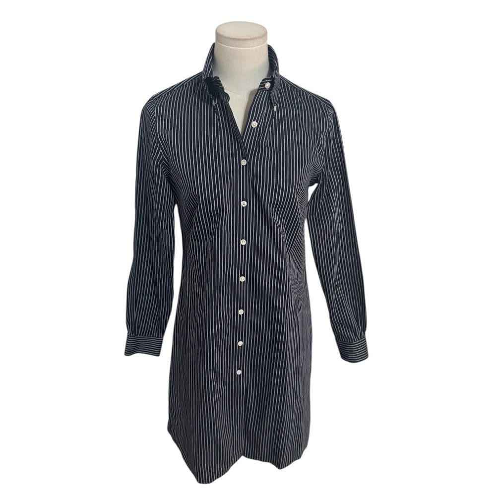 BROOKS BROTHERS Navy Blue White Casual Button Down Shirt Dress Size 2 Work